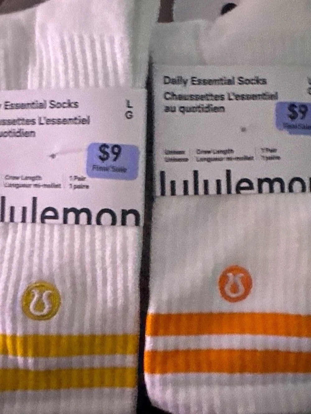 lululemon Daily Essential Socks Striped White & Orange and yellow bundle